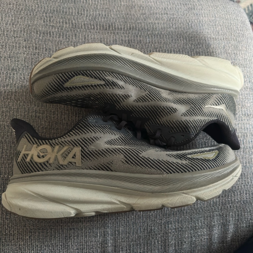 Hoka Black and Gray Clifton 9 Shoes